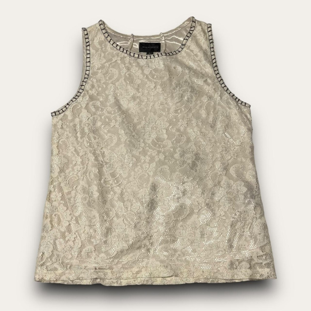 White Lace Beaded Tank Top Investments Size Large Business Casual Office